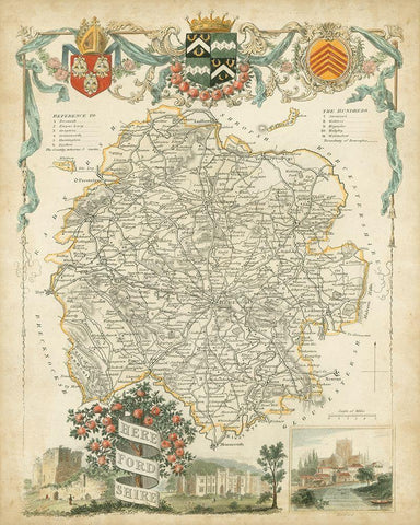 Map of Herefordshire Black Ornate Wood Framed Art Print with Double Matting by Unknown