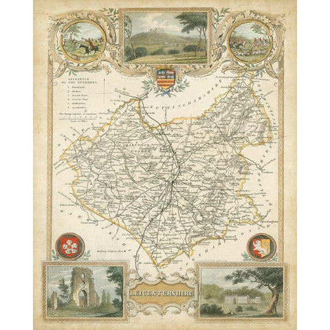 Map of Leicestershire Black Modern Wood Framed Art Print with Double Matting by Unknown