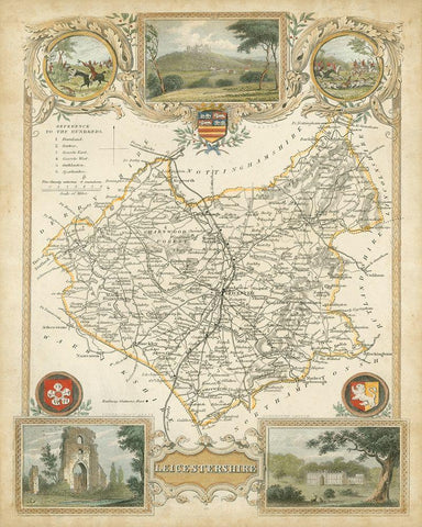 Map of Leicestershire Black Ornate Wood Framed Art Print with Double Matting by Unknown