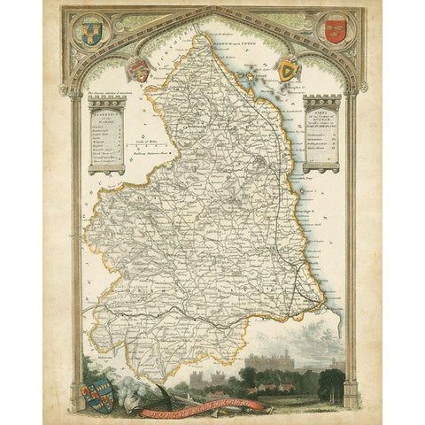 Map of Northumberland Gold Ornate Wood Framed Art Print with Double Matting by Unknown