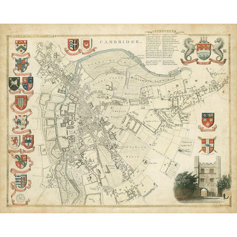 Map of Cambridge Black Modern Wood Framed Art Print by Unknown