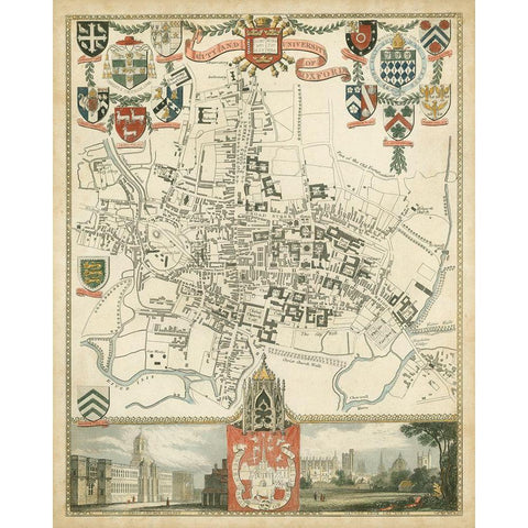 City and University of Oxford Black Modern Wood Framed Art Print with Double Matting by Unknown