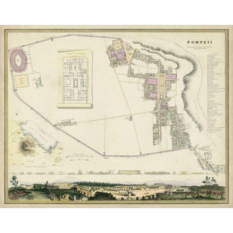 Map of Pompeii Gold Ornate Wood Framed Art Print with Double Matting by Nicholson, T.E.