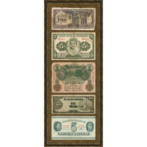 Foreign Currency Panel I Gold Ornate Wood Framed Art Print with Double Matting by Unknown