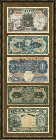 Foreign Currency Panel II Black Ornate Wood Framed Art Print with Double Matting by Unknown