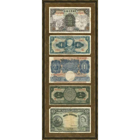 Foreign Currency Panel II Gold Ornate Wood Framed Art Print with Double Matting by Unknown