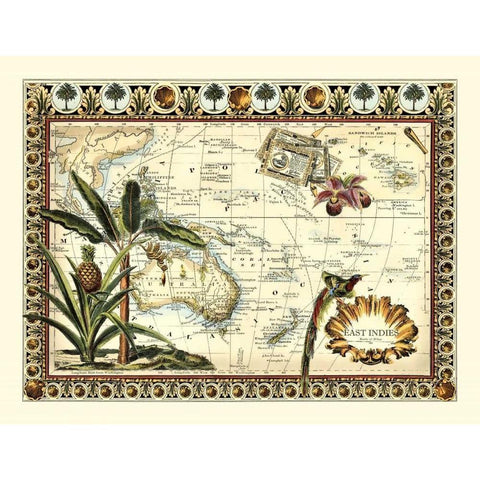 Tropical Map of East Indies White Modern Wood Framed Art Print by Vision Studio