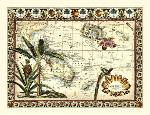 Tropical Map of East Indies Black Ornate Wood Framed Art Print with Double Matting by Vision Studio