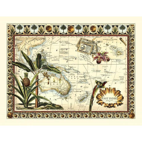 Tropical Map of East Indies Gold Ornate Wood Framed Art Print with Double Matting by Vision Studio