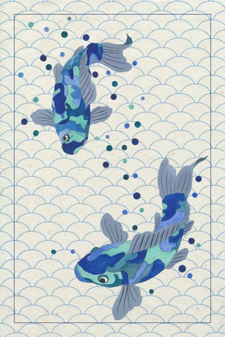 Playful Koi II White Modern Wood Framed Art Print with Double Matting by Bryant, Rebecca