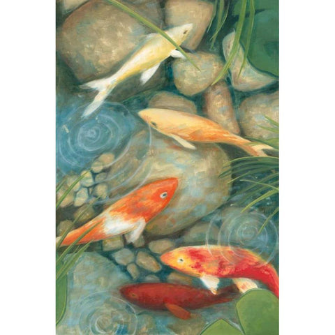 Reflecting Koi I Black Modern Wood Framed Art Print with Double Matting by Meagher, Megan