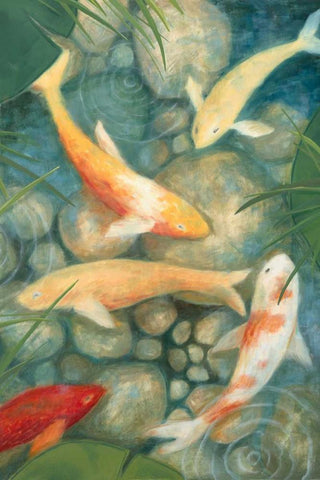 Reflecting Koi II White Modern Wood Framed Art Print with Double Matting by Meagher, Megan