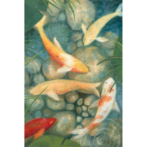 Reflecting Koi II White Modern Wood Framed Art Print by Meagher, Megan