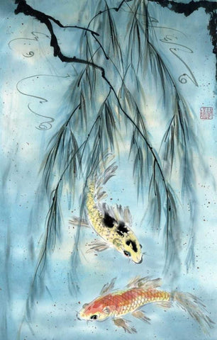Golden Koi White Modern Wood Framed Art Print with Double Matting by Parker, Nan Rae