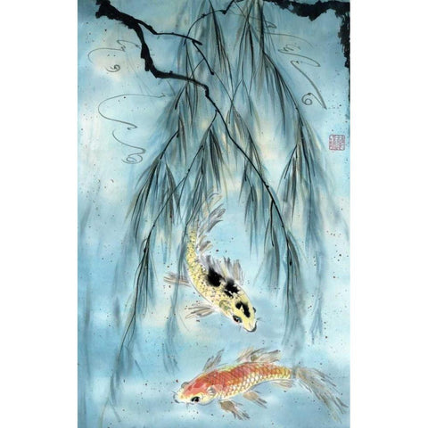 Golden Koi Black Modern Wood Framed Art Print with Double Matting by Parker, Nan Rae