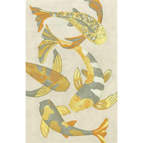 Golden Koi II Black Modern Wood Framed Art Print with Double Matting by Zarris, Chariklia