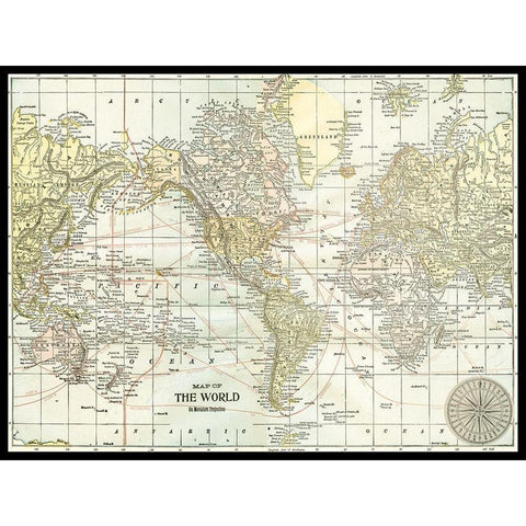 World Map with Black Border White Modern Wood Framed Art Print by Vision Studio