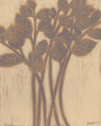 Gilded Grey Leaves I Black Ornate Wood Framed Art Print with Double Matting by Wyatt Jr., Norman