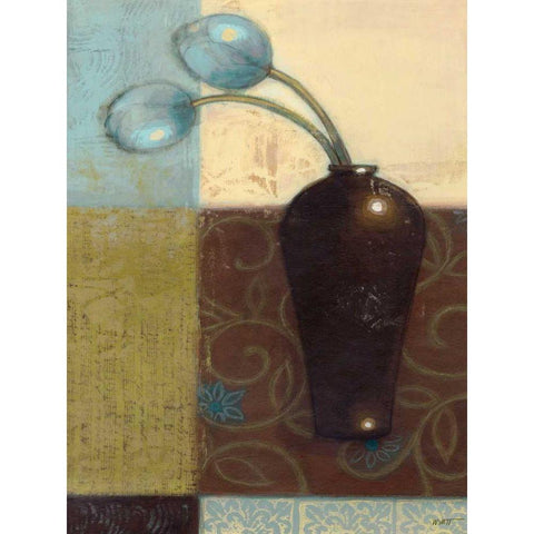 Ebony Vase with Blue Tulips I White Modern Wood Framed Art Print by Wyatt Jr., Norman