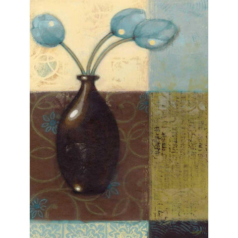 Ebony Vase with Blue Tulips II Black Modern Wood Framed Art Print by Wyatt Jr., Norman