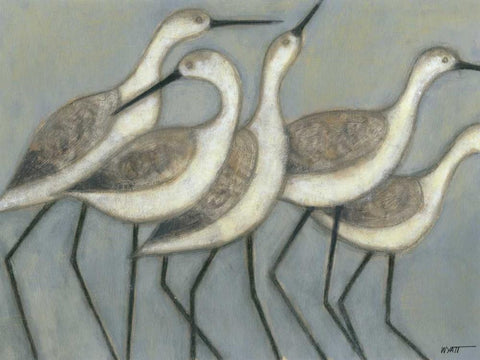 Shore Birds II White Modern Wood Framed Art Print with Double Matting by Wyatt Jr., Norman