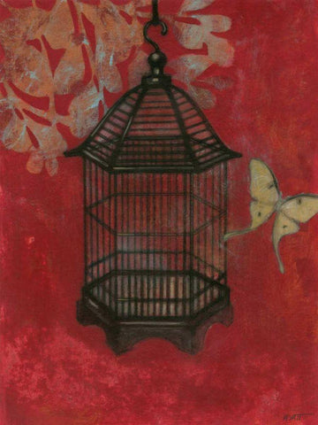 Asian Bird Cage II White Modern Wood Framed Art Print with Double Matting by Wyatt Jr., Norman