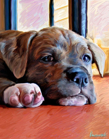 Kratos Baby Pit Bull Black Ornate Wood Framed Art Print with Double Matting by McClintock, Robert