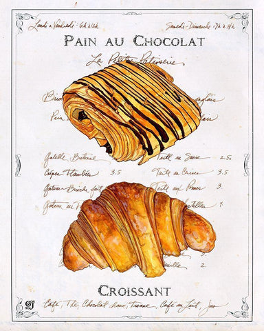 Pain au Chocolat et Croissant White Modern Wood Framed Art Print with Double Matting by Joyner, Ginny