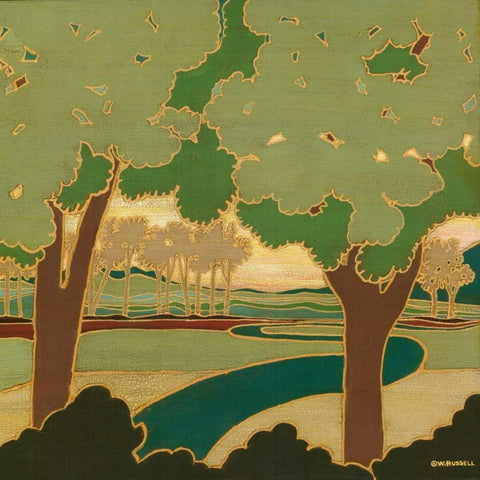 Arts and Crafts Landscape I Black Ornate Wood Framed Art Print with Double Matting by Russell, Wendy