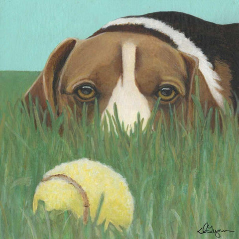 Dlynns Dogs - Sunny White Modern Wood Framed Art Print by Roll, Dlynn