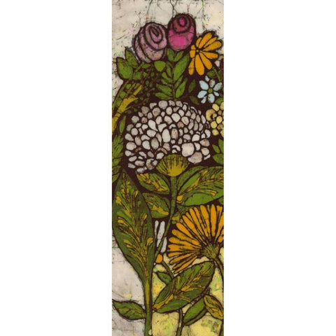 Batik Flower Panel I Gold Ornate Wood Framed Art Print with Double Matting by Davis, Andrea