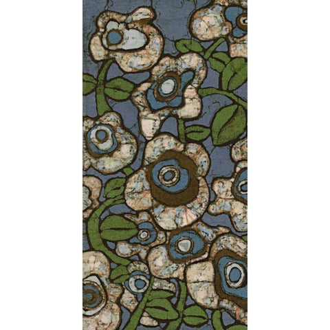 Blue Batik Flowers I Gold Ornate Wood Framed Art Print with Double Matting by Davis, Andrea