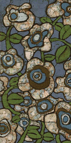 Blue Batik Flowers I White Modern Wood Framed Art Print with Double Matting by Davis, Andrea