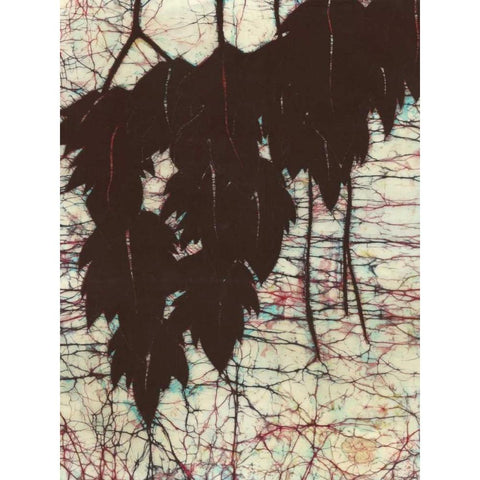 Batik Hanging Leaves I Gold Ornate Wood Framed Art Print with Double Matting by Davis, Andrea
