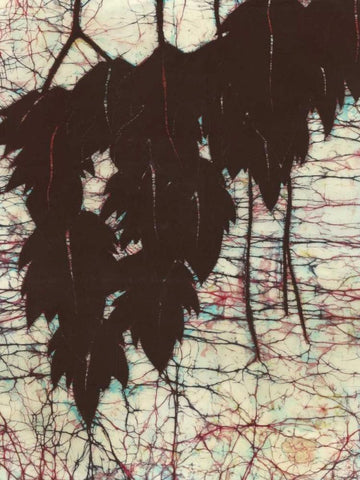 Batik Hanging Leaves I Black Ornate Wood Framed Art Print with Double Matting by Davis, Andrea