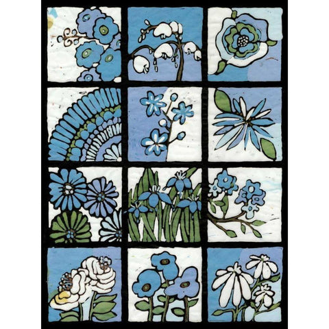 Asure Botanical I 12-Patch Gold Ornate Wood Framed Art Print with Double Matting by Davis, Andrea