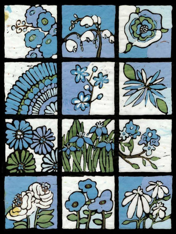 Asure Botanical I 12-Patch White Modern Wood Framed Art Print with Double Matting by Davis, Andrea