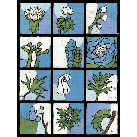 Asure Botanical II 12-Patch Gold Ornate Wood Framed Art Print with Double Matting by Davis, Andrea