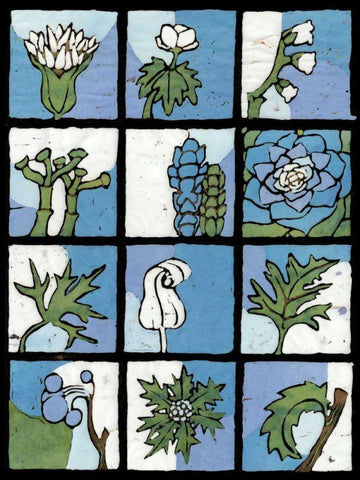 Asure Botanical II 12-Patch White Modern Wood Framed Art Print with Double Matting by Davis, Andrea