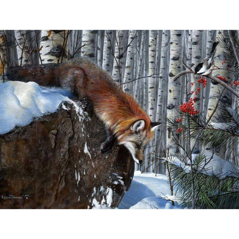 Fox in Winter Gold Ornate Wood Framed Art Print with Double Matting by Daniel, Kevin