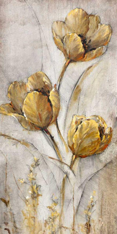 Golden Poppies on Taupe I White Modern Wood Framed Art Print with Double Matting by OToole, Tim