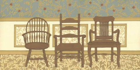 Arts and Crafts Chairs I White Modern Wood Framed Art Print with Double Matting by Russell, Wendy