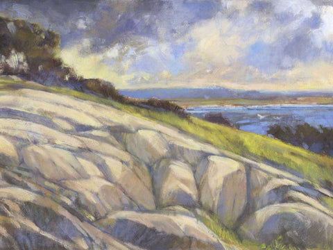 Rocky Coast I White Modern Wood Framed Art Print with Double Matting by Thomas, H.