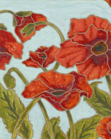 Poppy Talk I Black Ornate Wood Framed Art Print with Double Matting by Deans, Karen