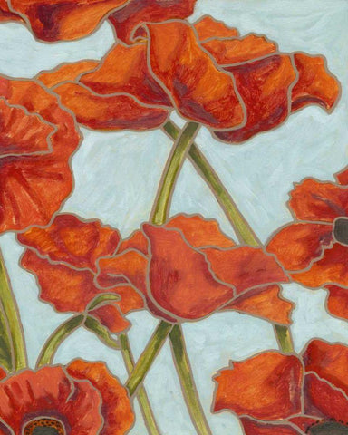 Poppy Talk II White Modern Wood Framed Art Print with Double Matting by Deans, Karen