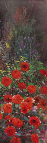 Dahlia Garden II White Modern Wood Framed Art Print with Double Matting by Bo, Li