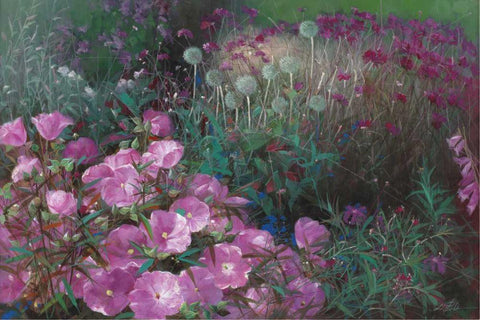 Violet Garden White Modern Wood Framed Art Print with Double Matting by Bo, Li