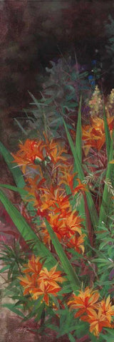 Wild Lily Garden I White Modern Wood Framed Art Print with Double Matting by Bo, Li