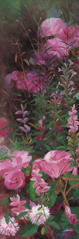 Pink Azalea Garden I White Modern Wood Framed Art Print with Double Matting by Bo, Li