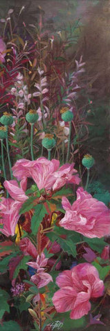 Pink Azalea Garden II White Modern Wood Framed Art Print with Double Matting by Bo, Li